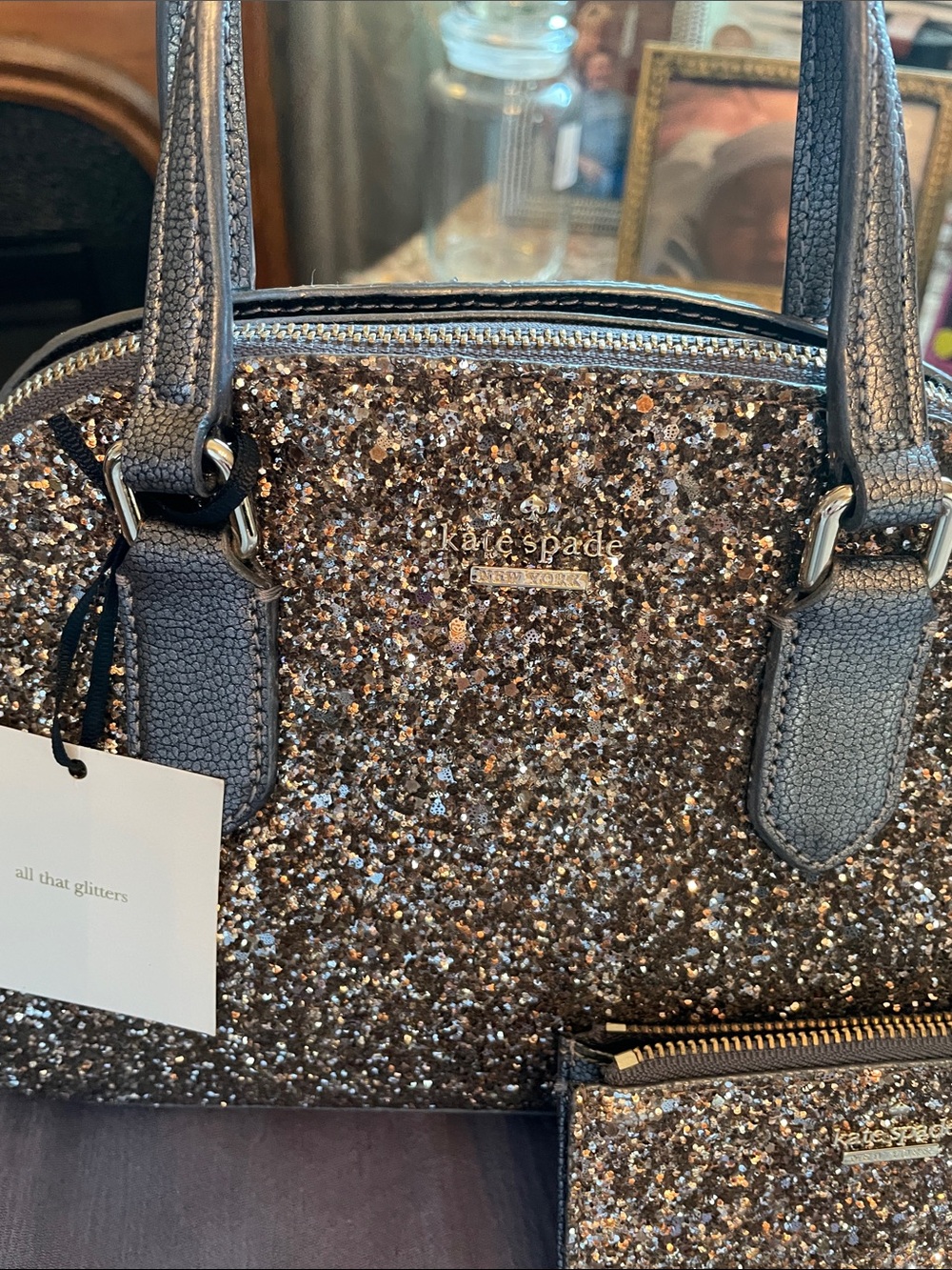 kate spade Dome Satchel & Small coin / key ring in Gunmetal Glitter